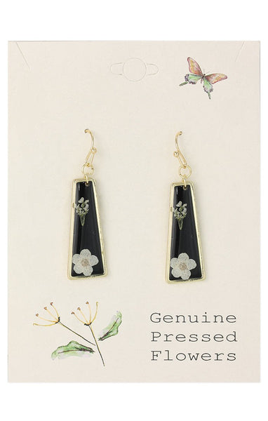 Dried Flower Gold Black Bar Earrings