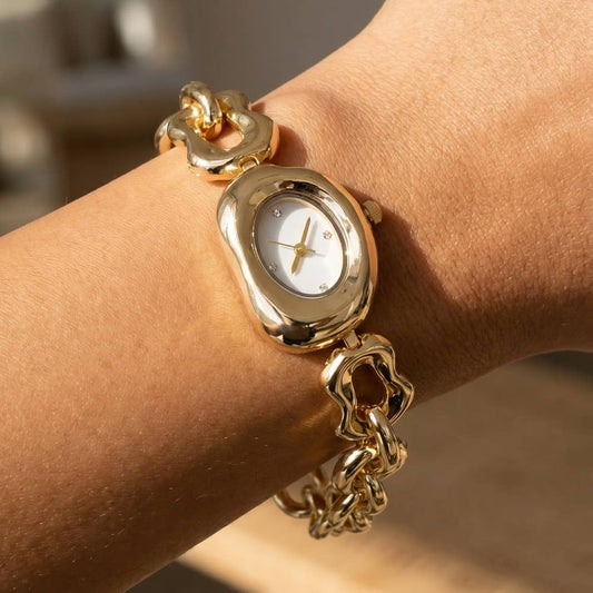 Oval Case Organic Link Chain Bracelet Watch