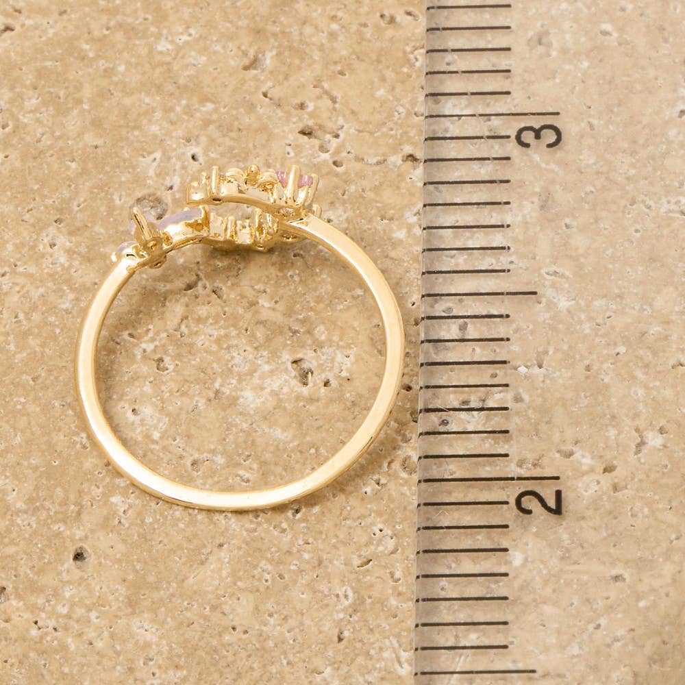 Gold Dipped Cz Moon Star Butterfly Ring