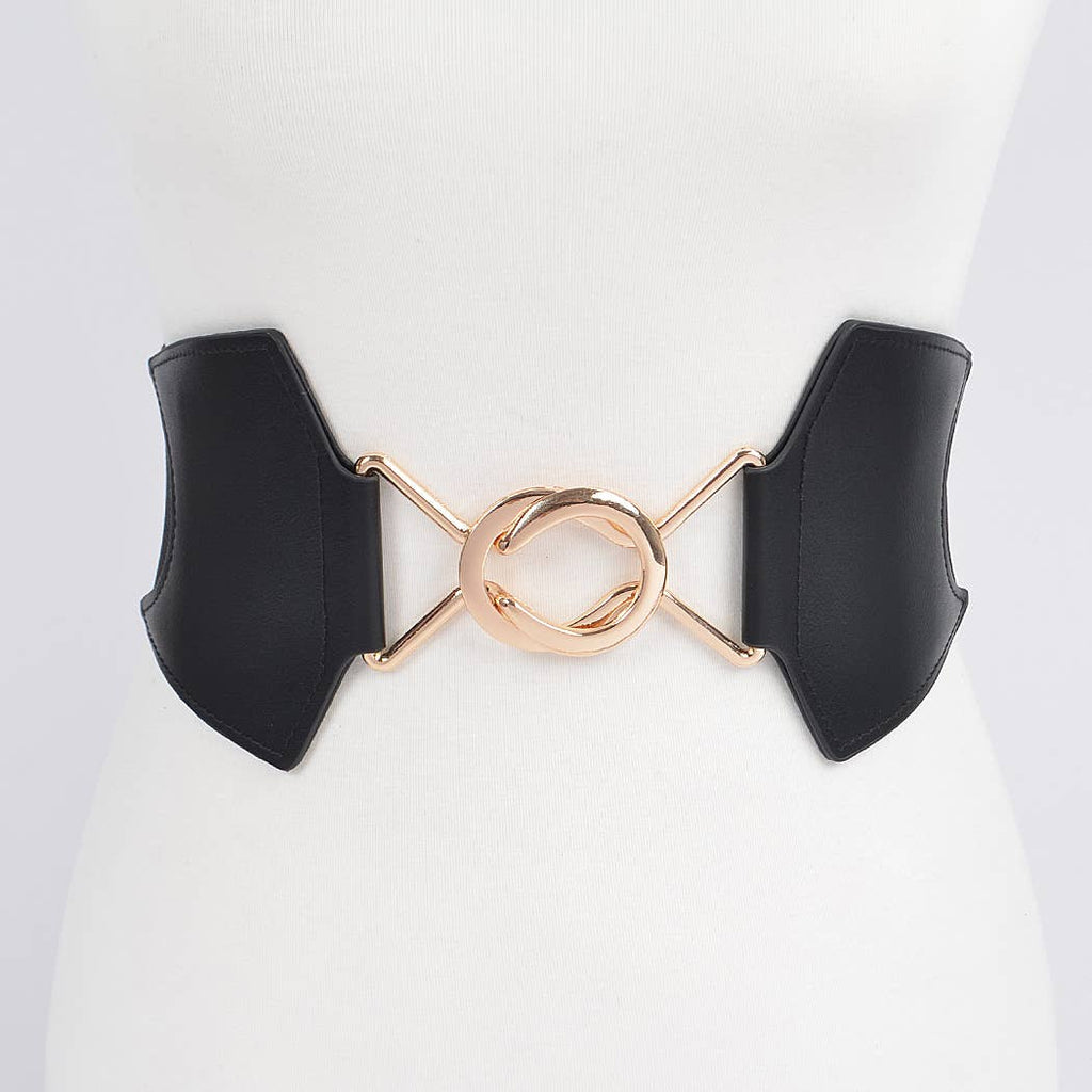 Faux Leather Wide Elastic Belt