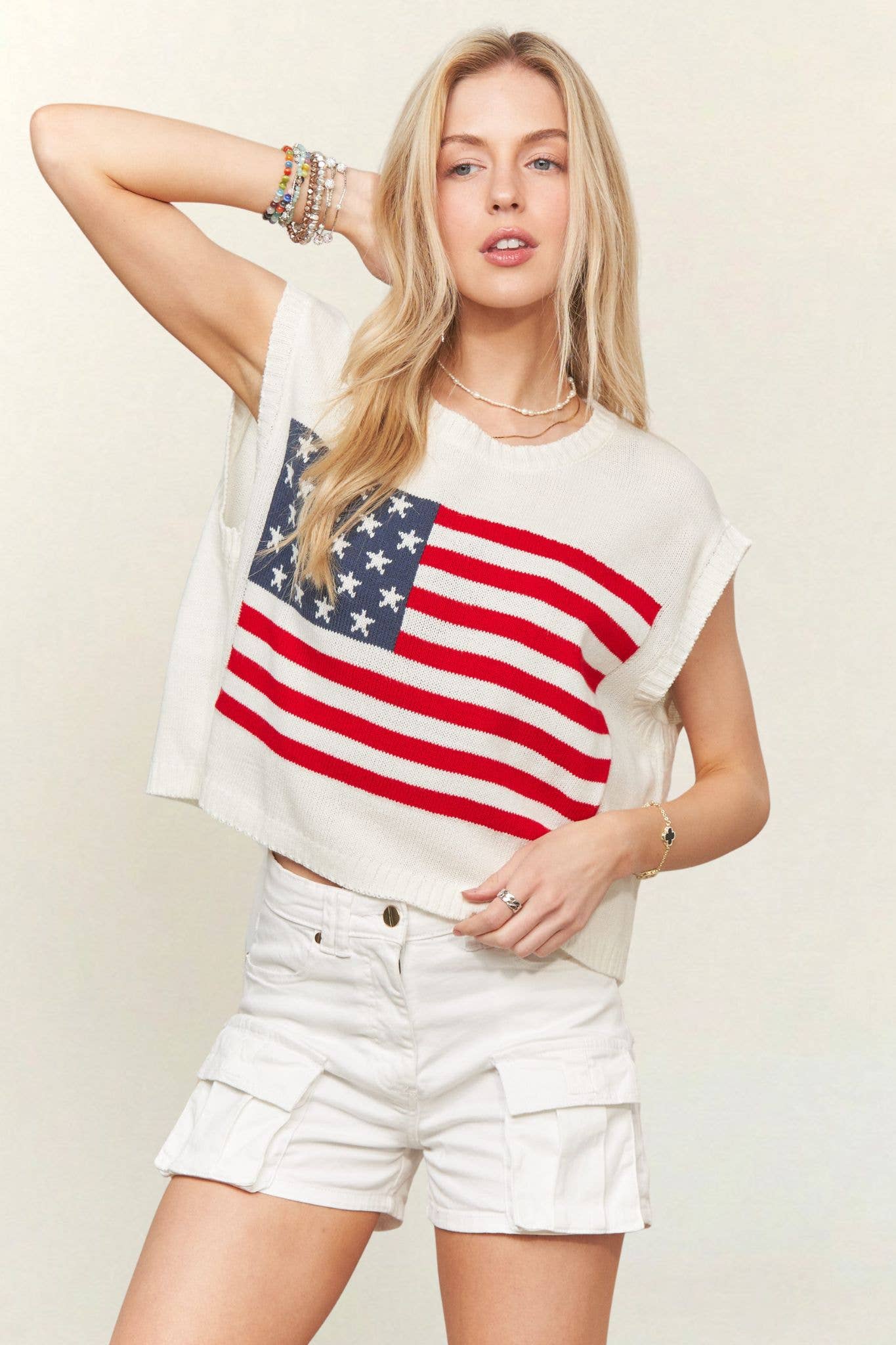 American Flag Knit Sweater Top