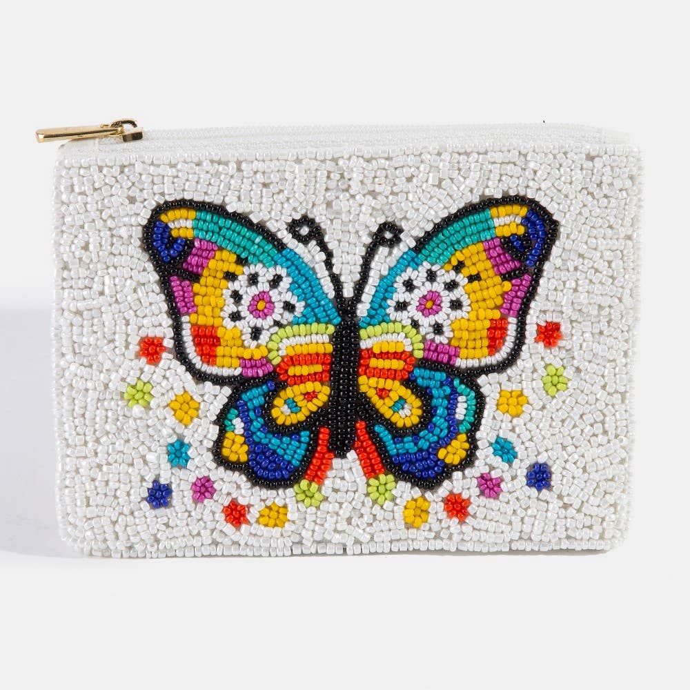 Seed Beaded Rainbow Butterfly Coin Purse