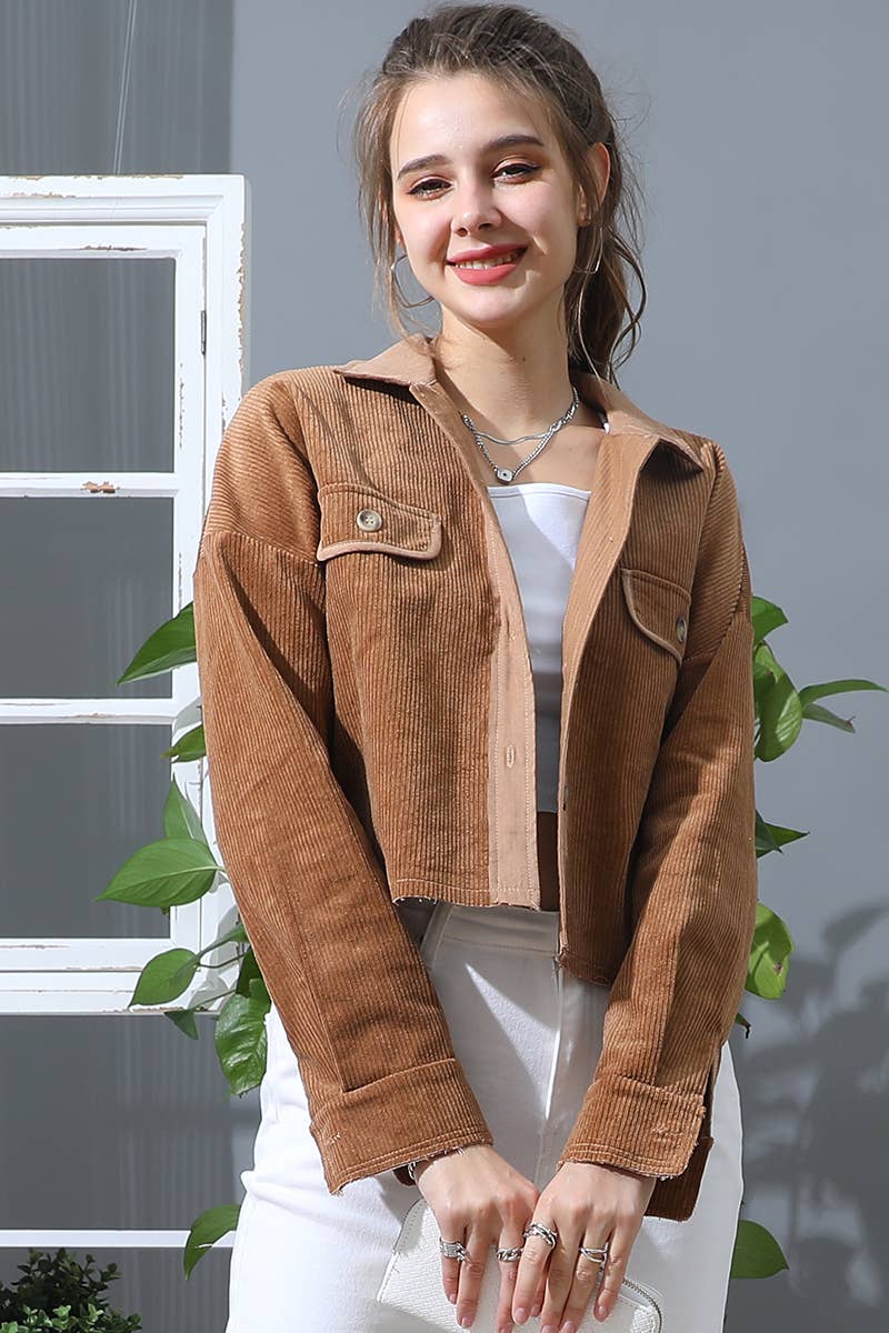 Cropped Corduroy Front Pockets Jacket