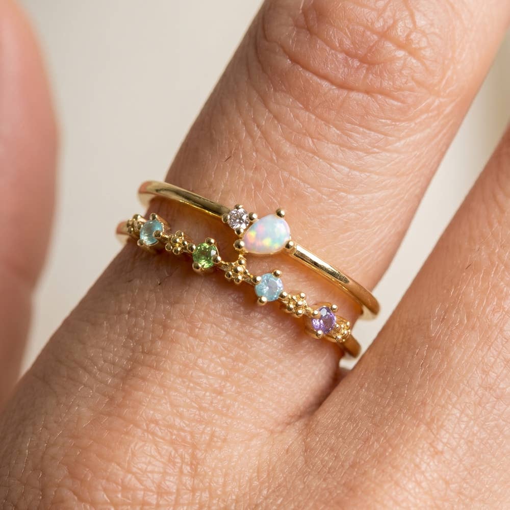 Cz Multi Color Stone Open Double Band Cuff Ring