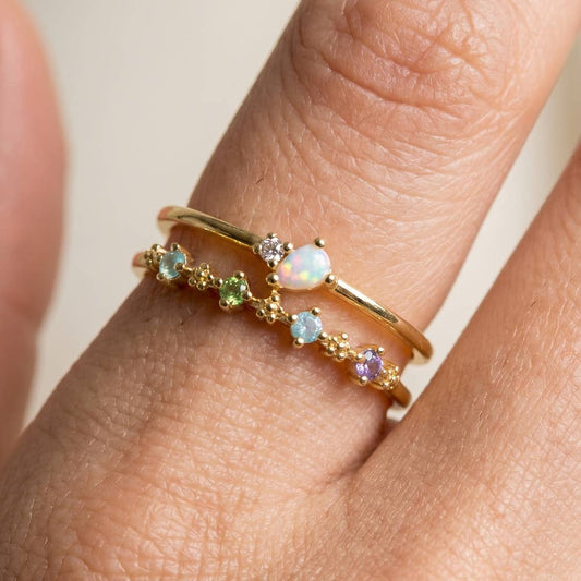 Cz Multi Color Stone Open Double Band Cuff Ring