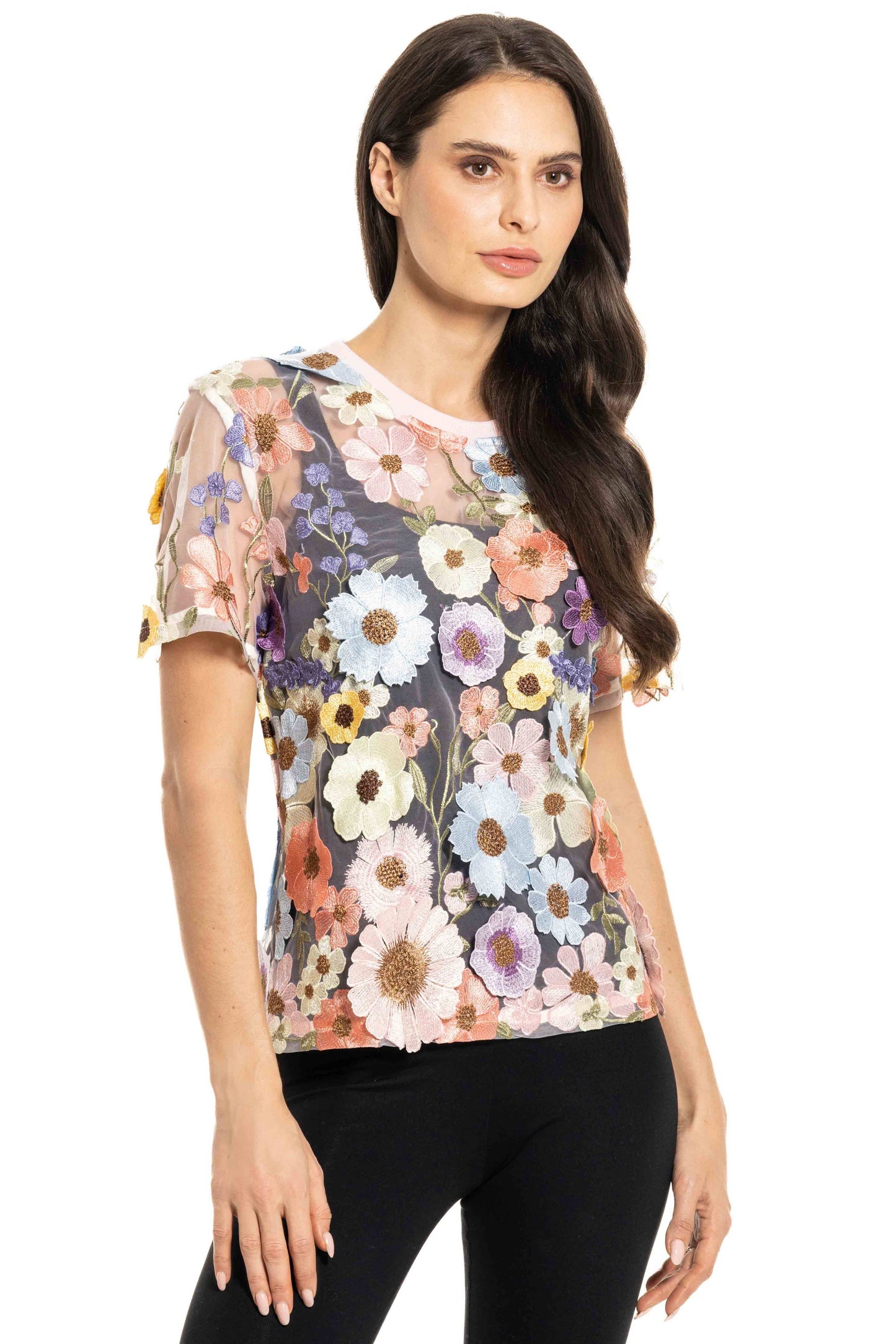 Floral Embroidered S/S Top