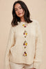 Floral Embroidered Cable Knit Sweater