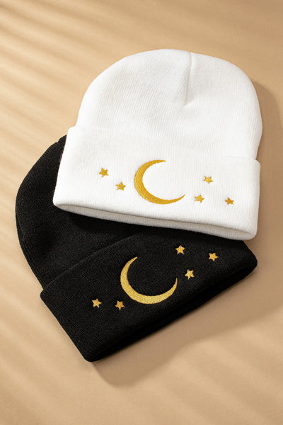 Embroidered Moon Star Beanie