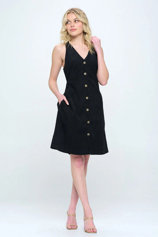 Black Corduroy Button Up Dress