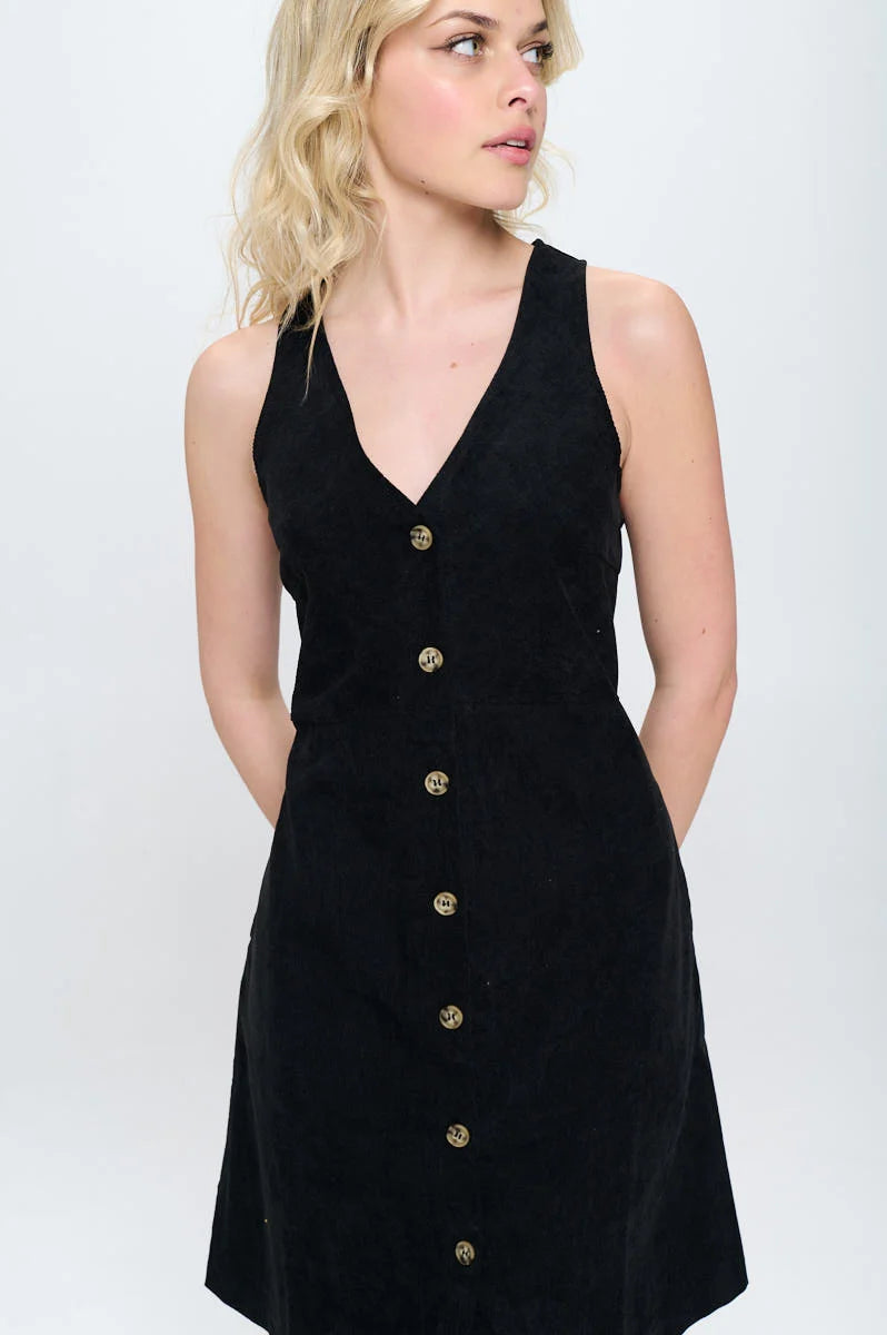Black Corduroy Button Up Dress