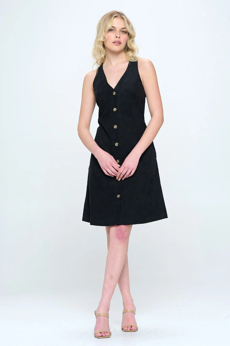 Black Corduroy Button Up Dress
