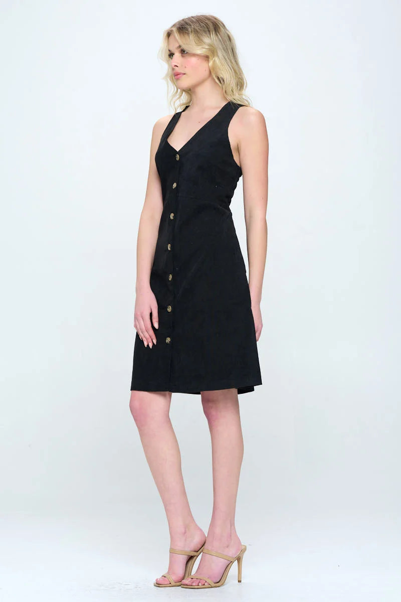 Black Corduroy Button Up Dress