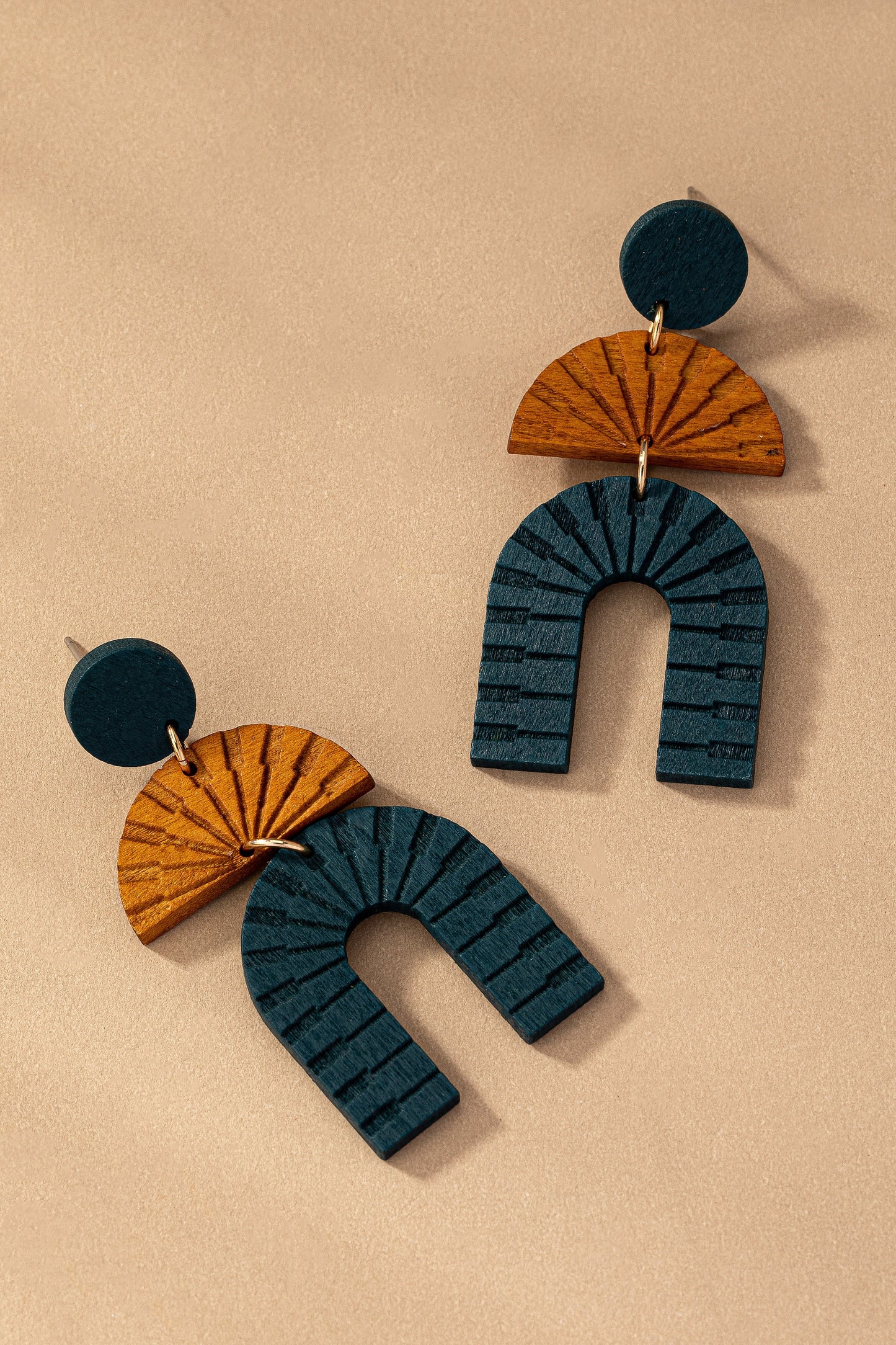 Geo Linear Engraved Wood Earrings