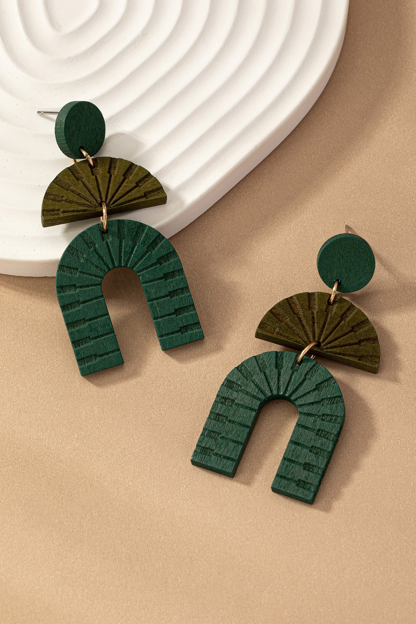 Geo Linear Engraved Wood Earrings
