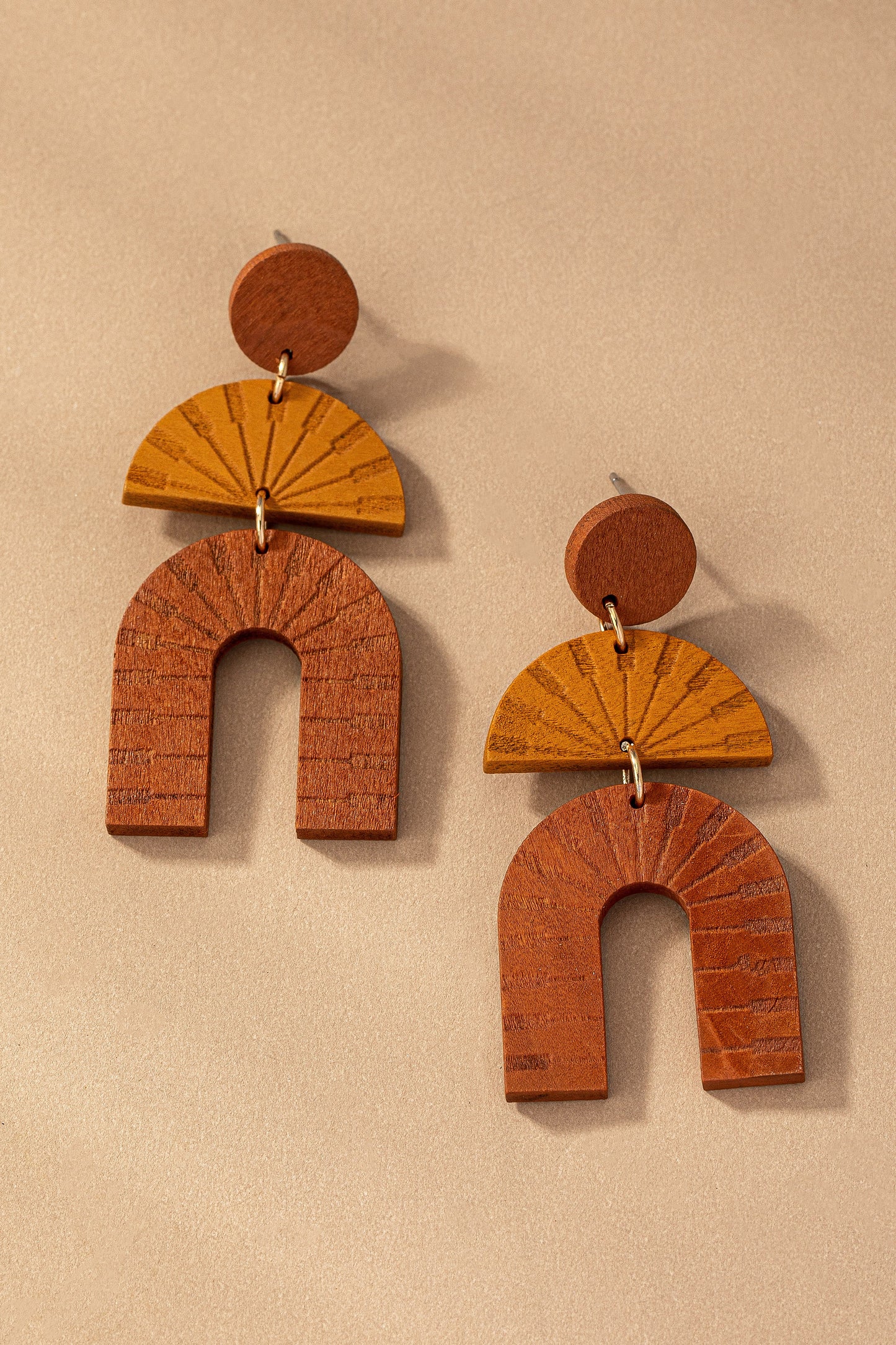 Geo Linear Engraved Wood Earrings