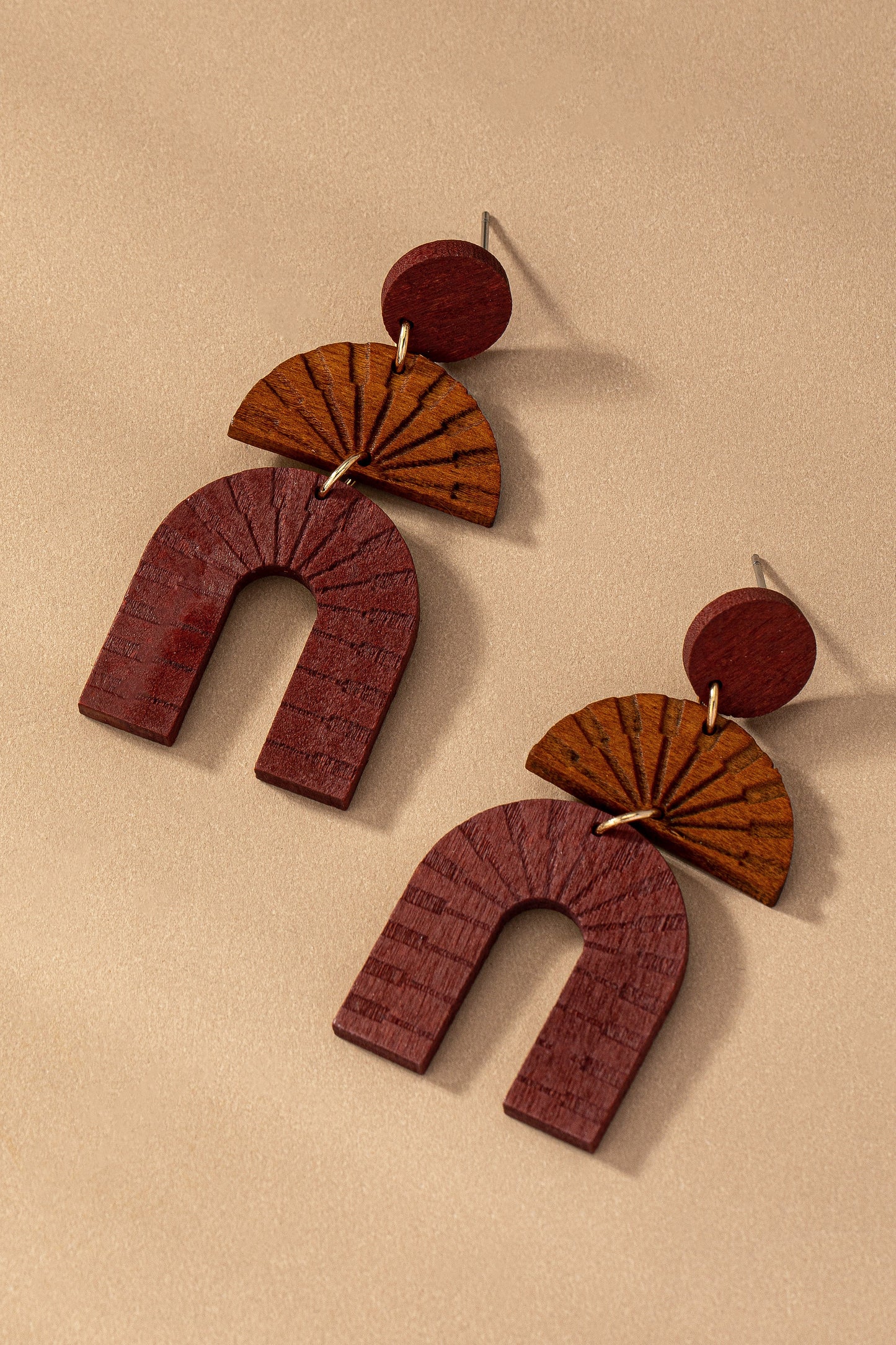Geo Linear Engraved Wood Earrings