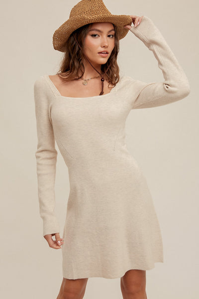 Beige Fit & Flare Sweater Dress