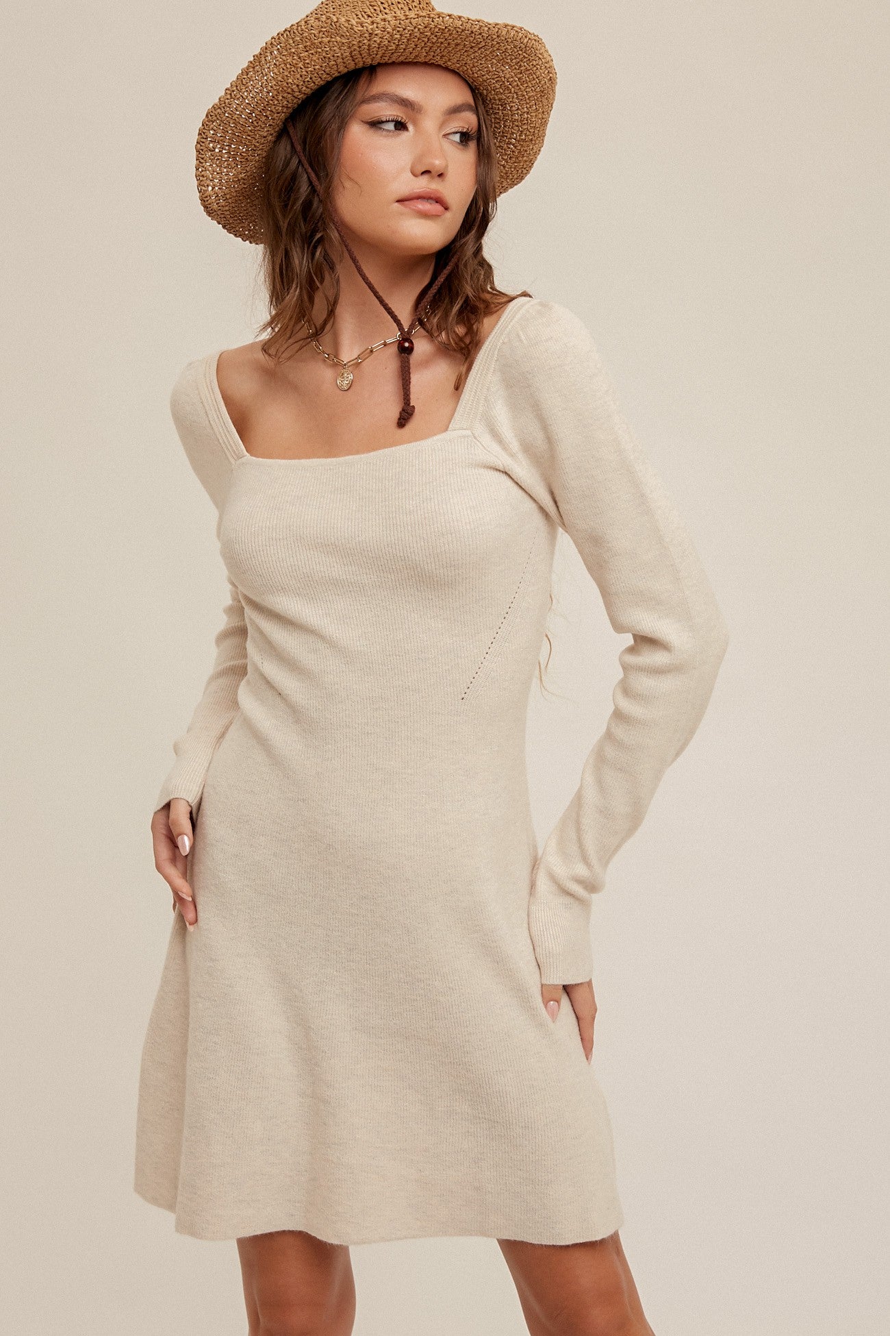 Beige Fit & Flare Sweater Dress