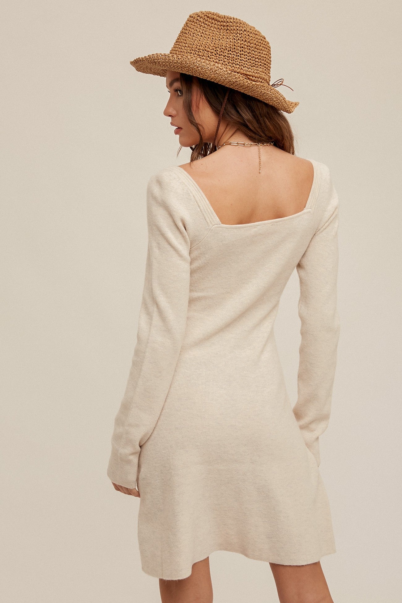 Beige Fit & Flare Sweater Dress