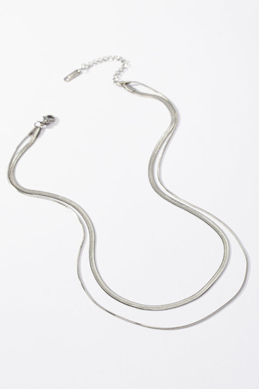 Waterproof 2 Layer Herringbone Chain Necklace