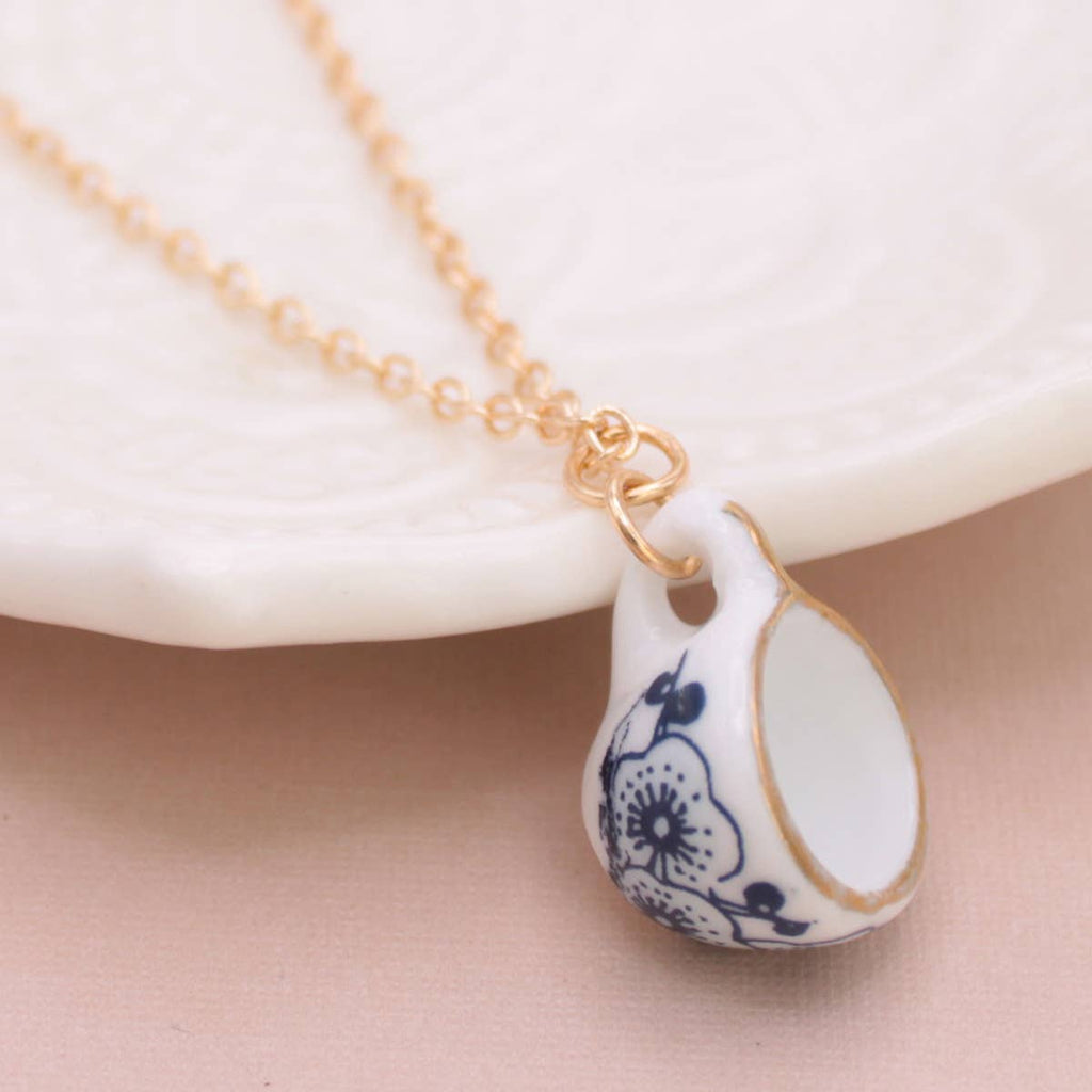 Vintage Ceramic Teacup Gold Necklace