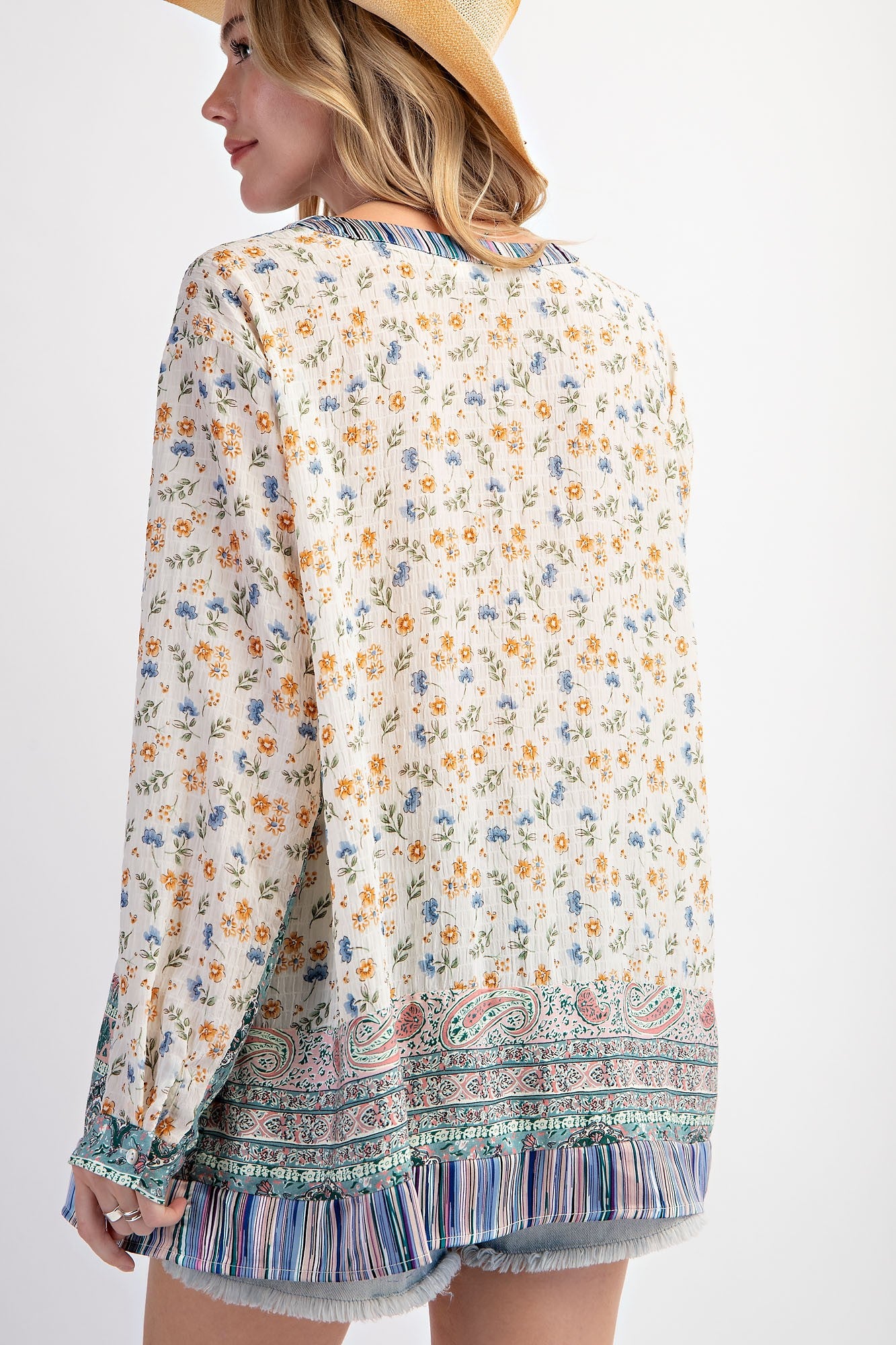 Plus Size Mixed Print Button Top