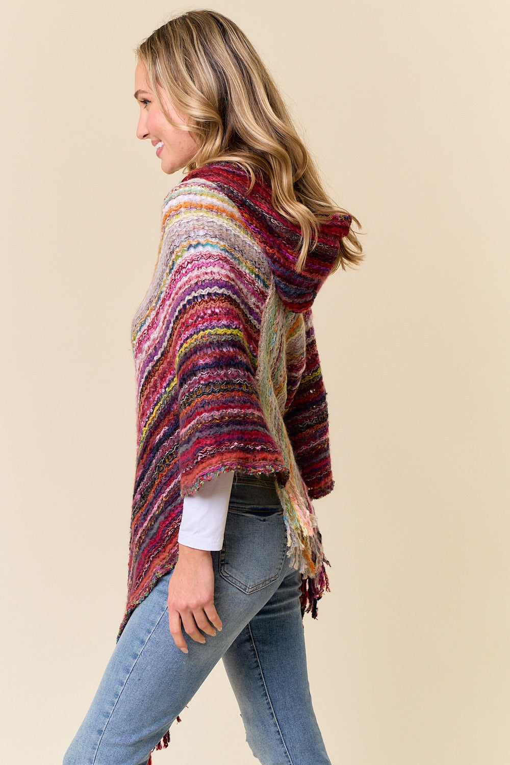 Fuzzy Hooded Poncho Sweater