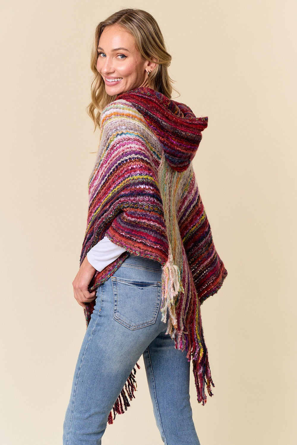 Fuzzy Hooded Poncho Sweater