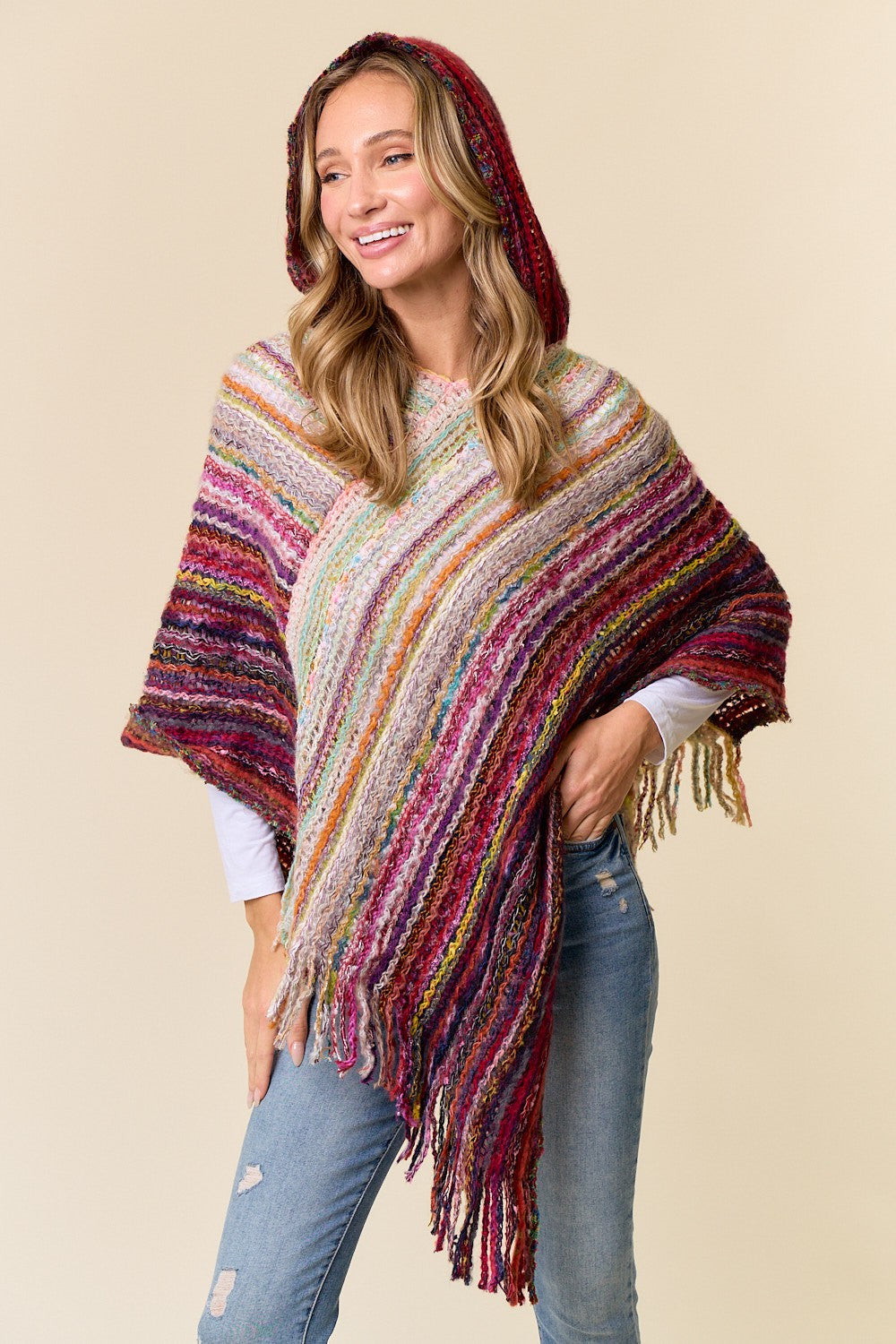 Fuzzy Hooded Poncho Sweater