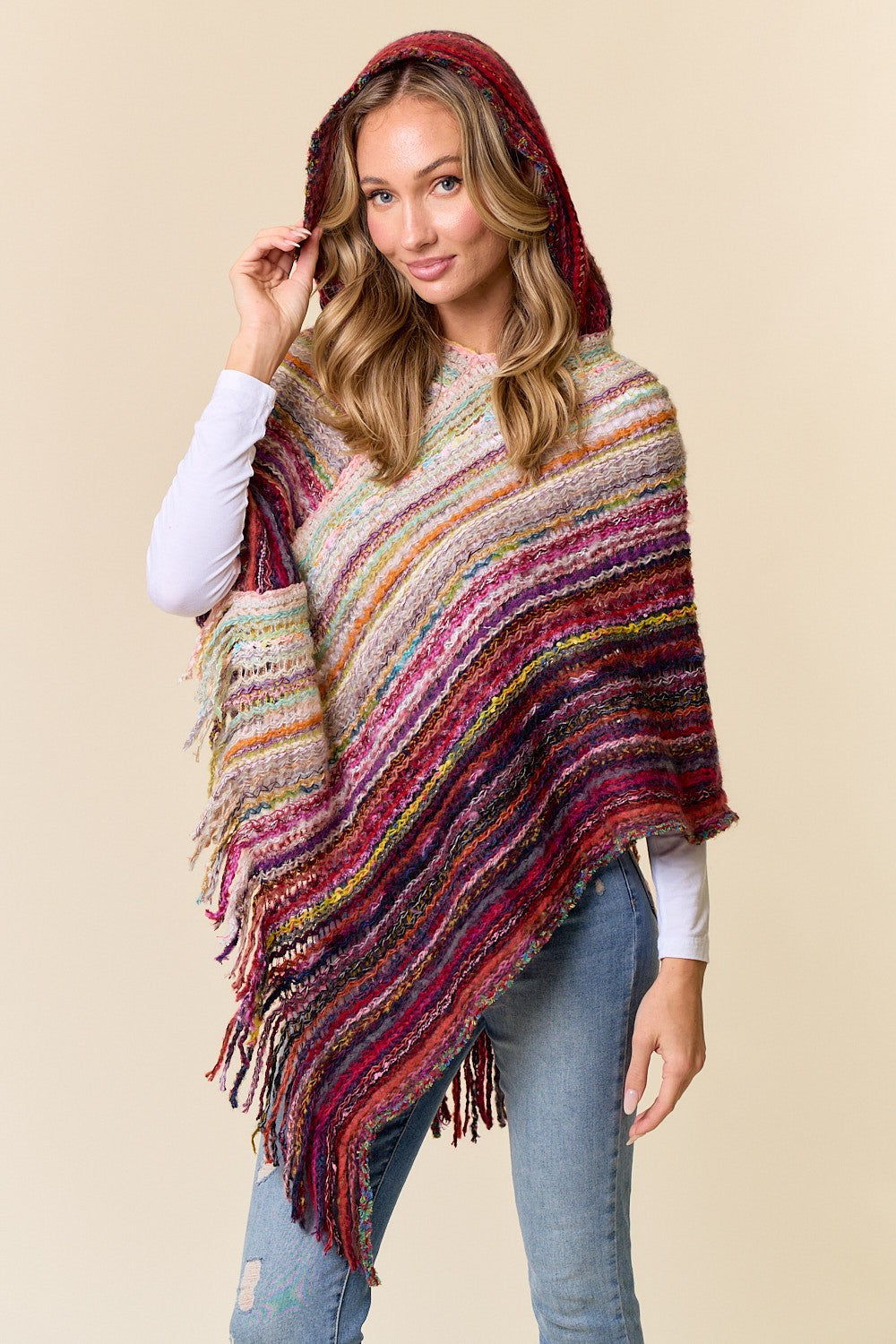 Fuzzy Hooded Poncho Sweater