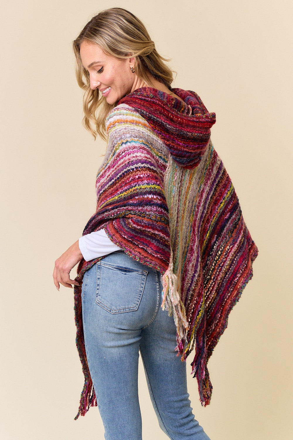 Fuzzy Hooded Poncho Sweater