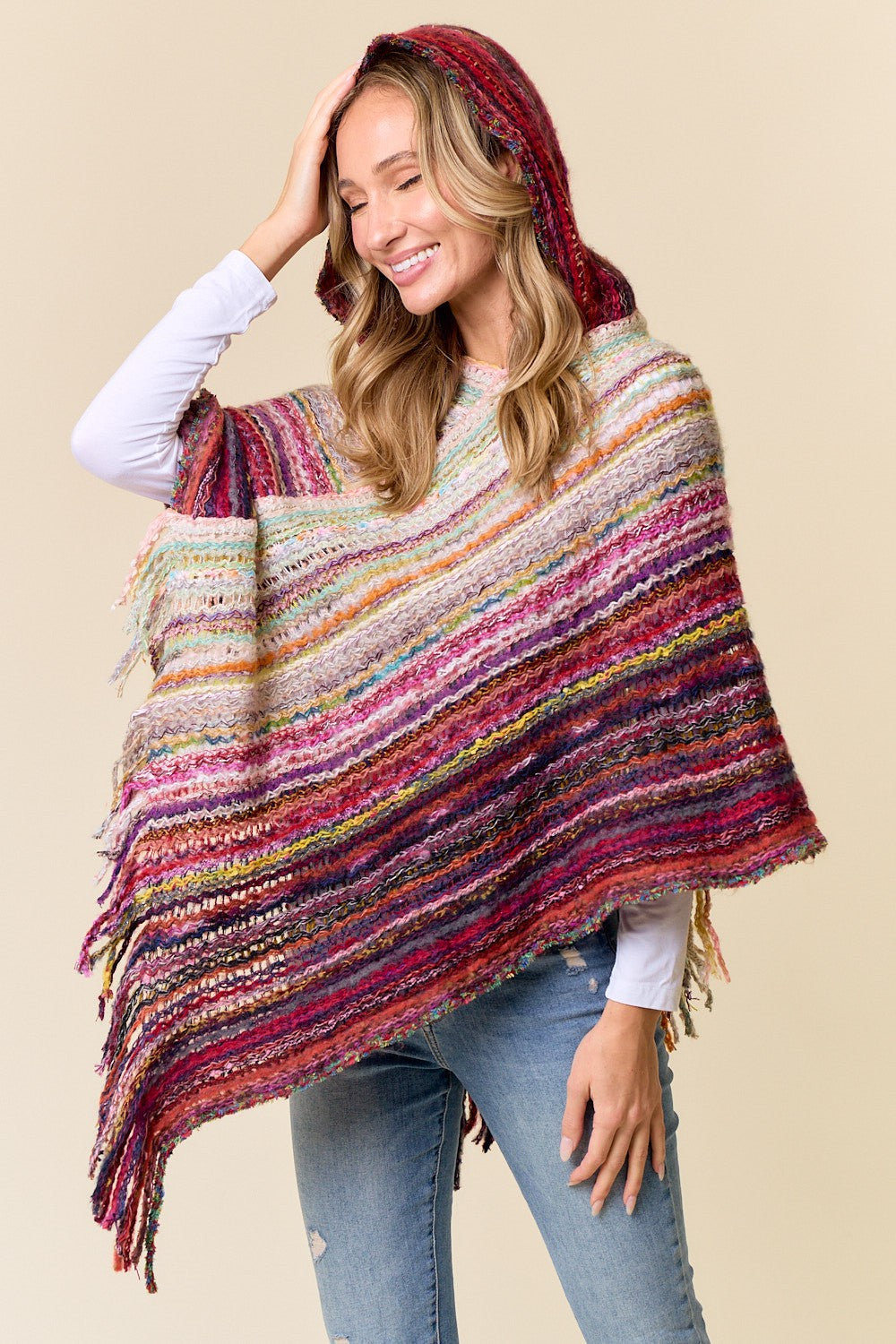 Fuzzy Hooded Poncho Sweater