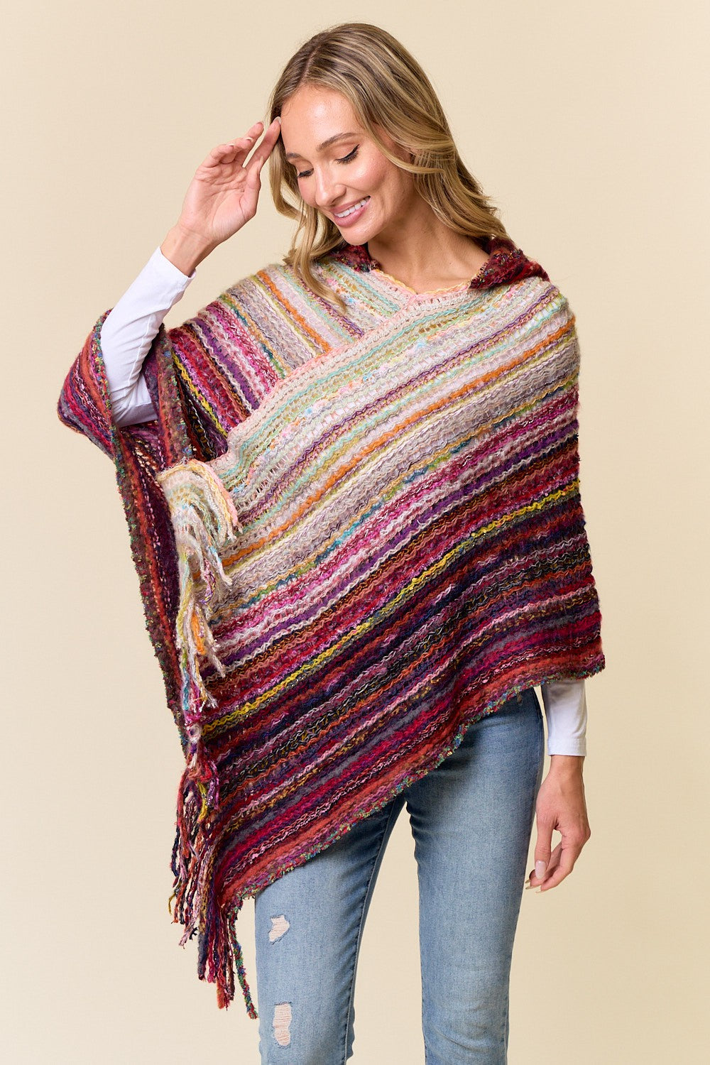 Fuzzy Hooded Poncho Sweater