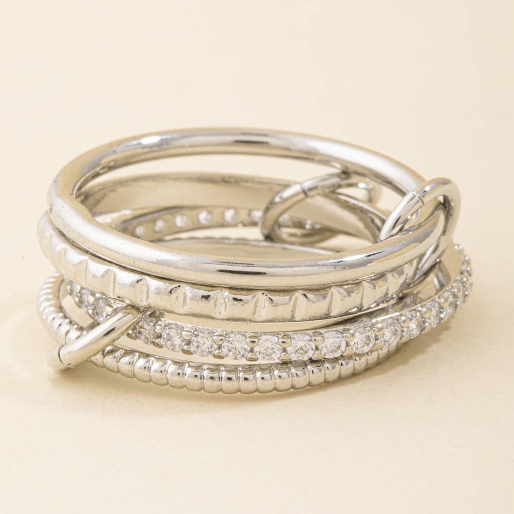 Polished Cz Rope Twist Stackable Ring Set