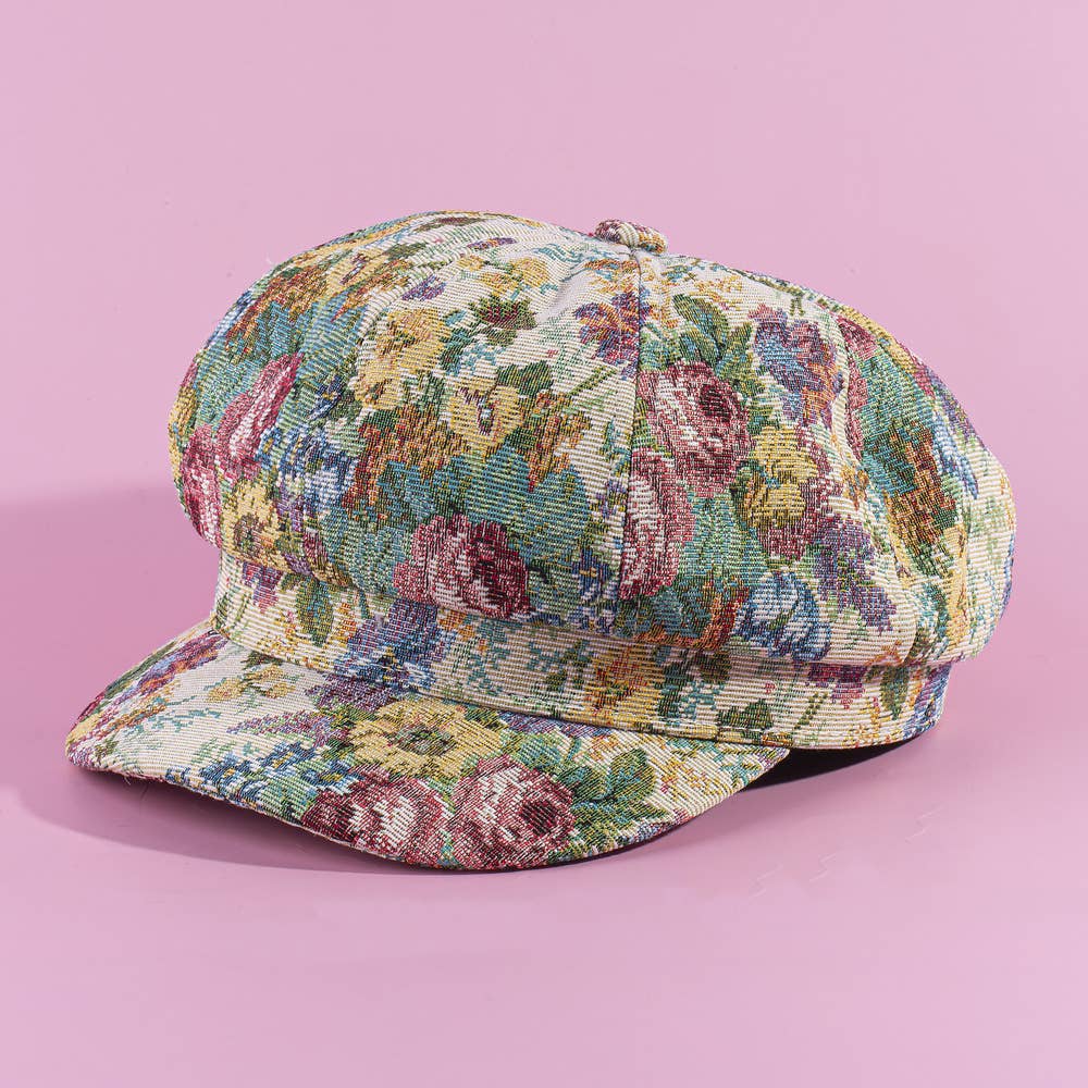 Multicolor Floral Tapestry Caby Newsboy Hat