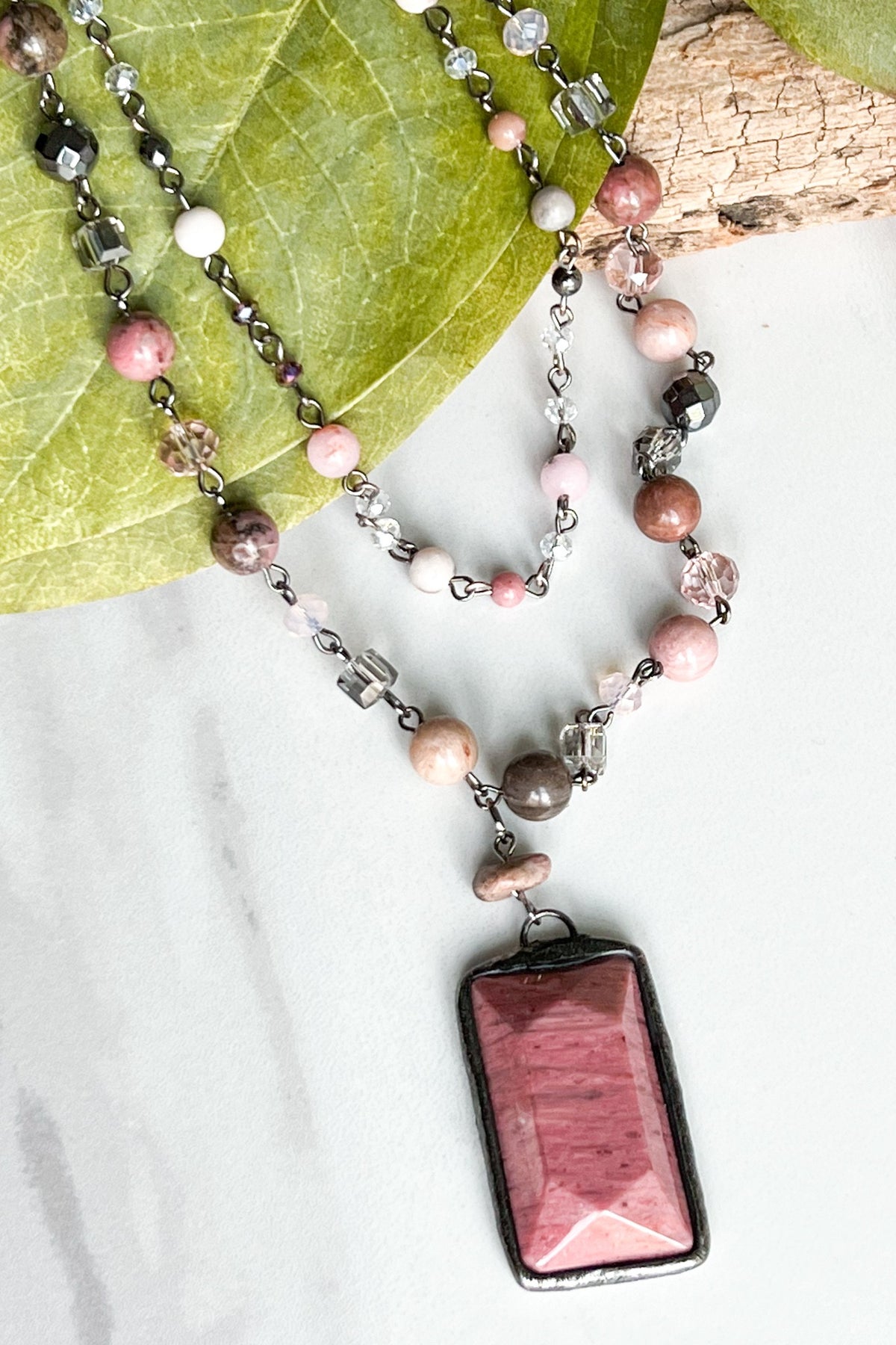 Mauve Stone Beaded Lexi Necklace