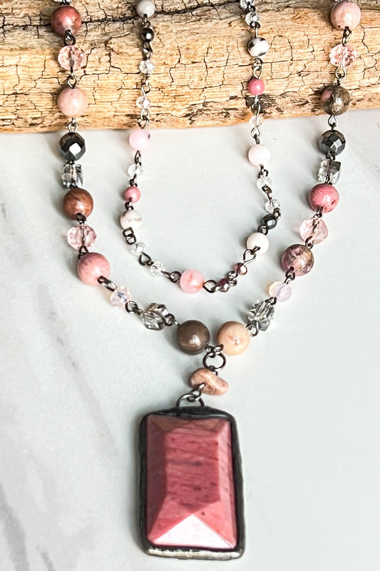 Mauve Stone Beaded Lexi Necklace