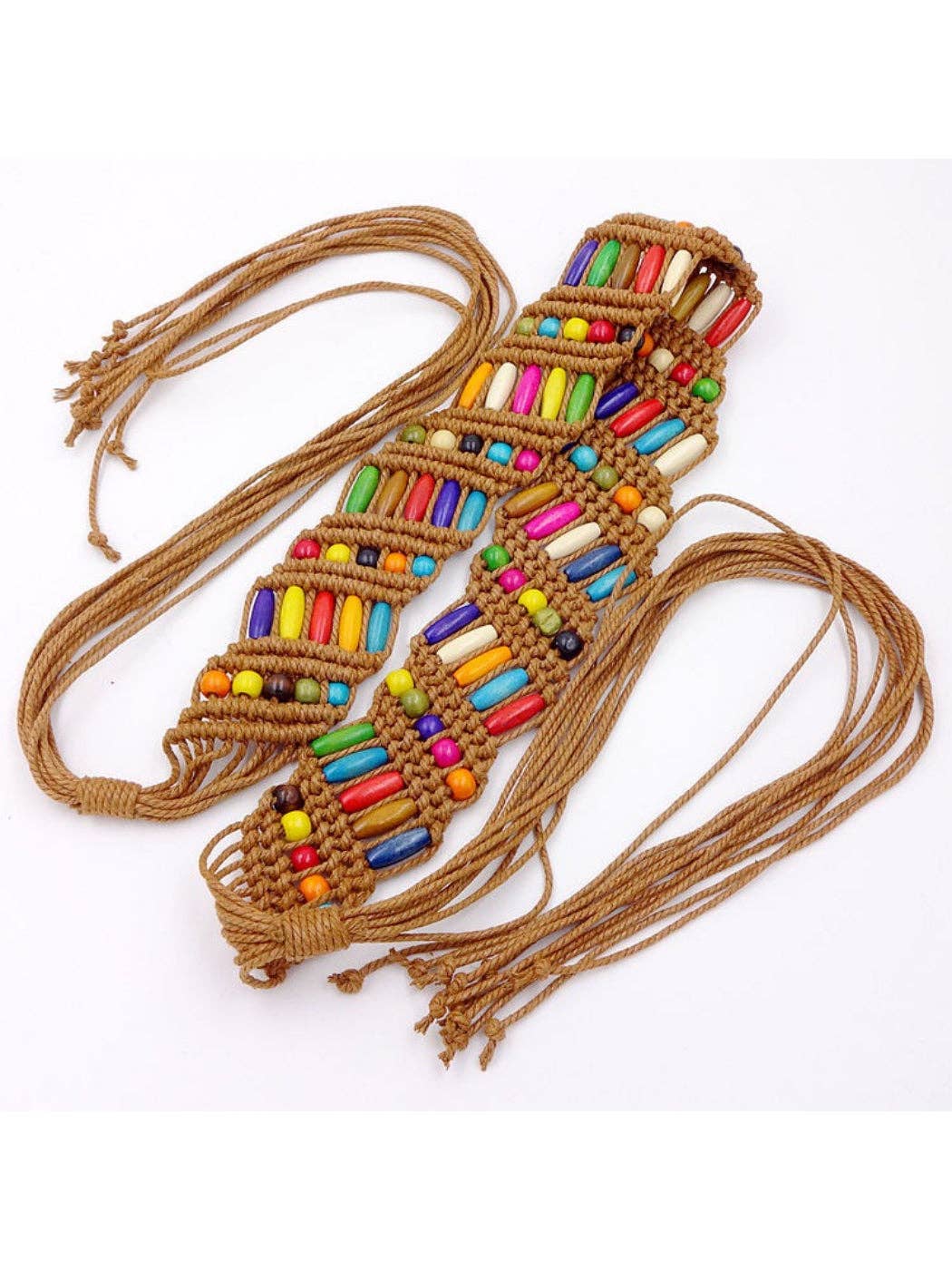 Colorful Beaded Woven Tie Waist Belt