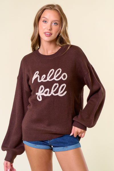 Hello Fall Embroidered Sweater Top