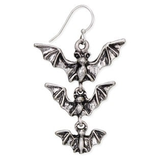 Midnight Flight Silver Triple Bat Earrings