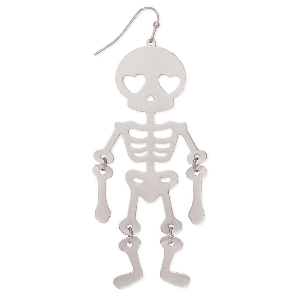 Spooky Swing Silver Skeleton Earrings