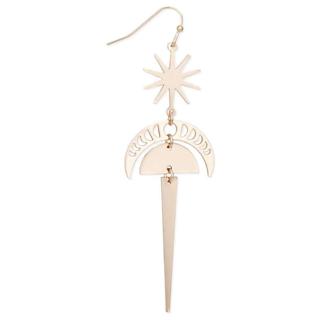 Celestial Cascade Gold Lunar Star Earrings