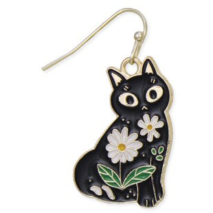 Sitting Pretty Black Floral Cat Earrings