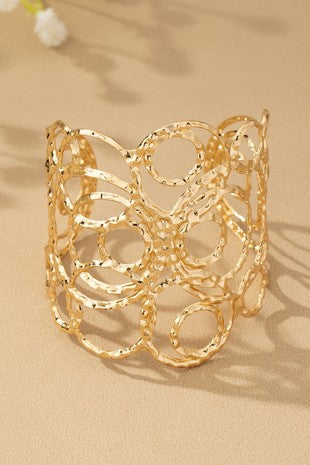 Hammered Filigree Wide Cuff Bracelet