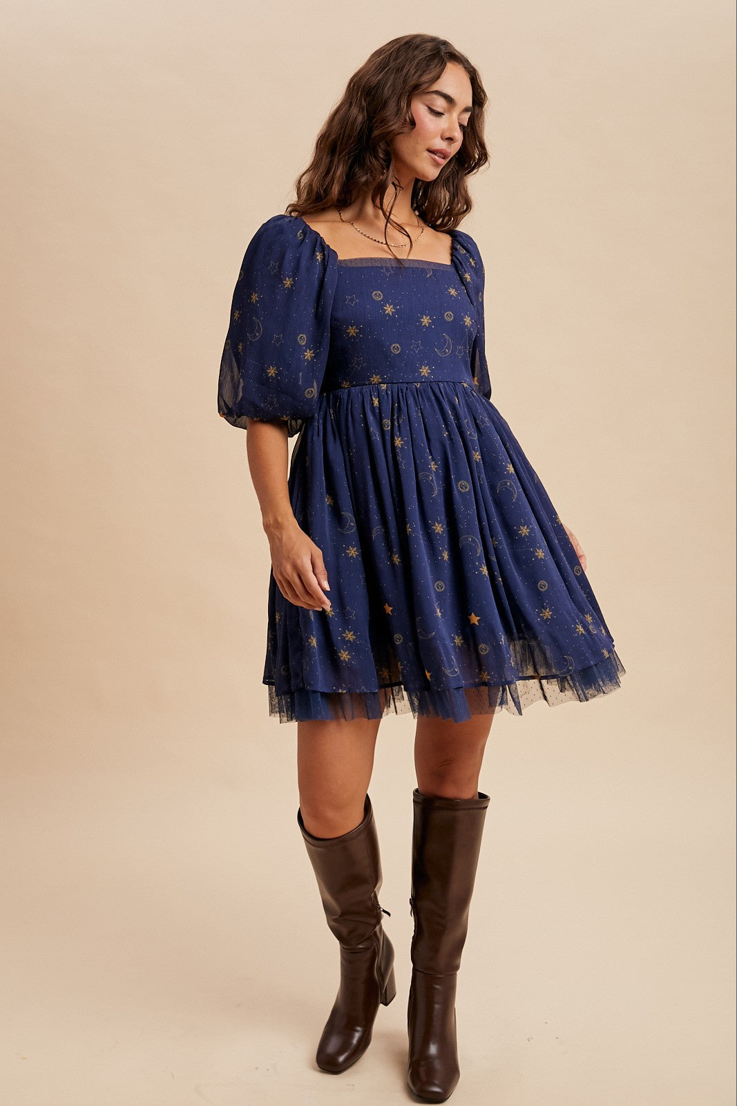 Celestial Puff Sleeve Mini Dress