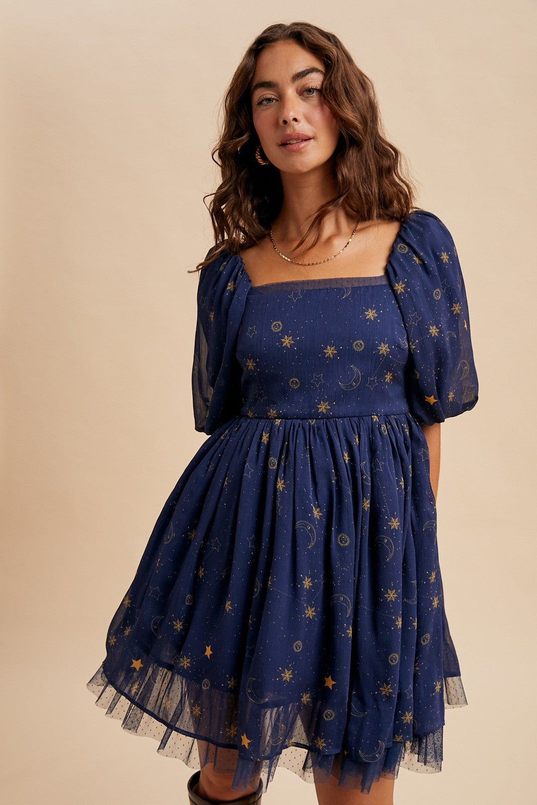 Celestial Puff Sleeve Mini Dress