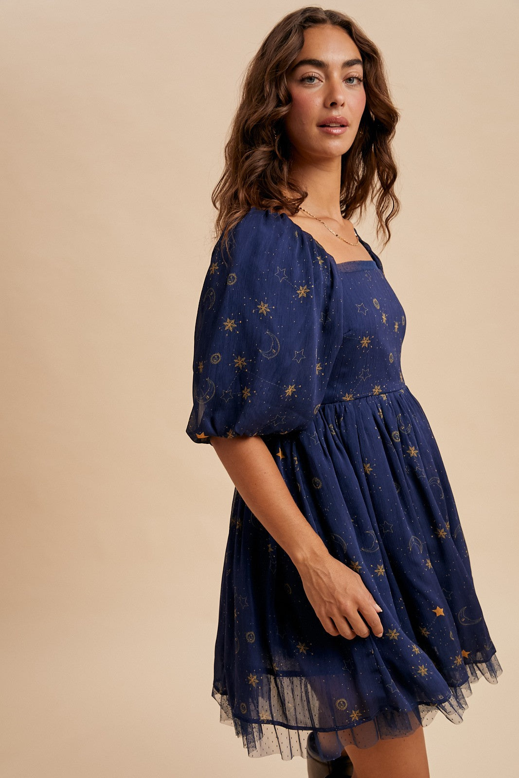 Celestial Puff Sleeve Mini Dress