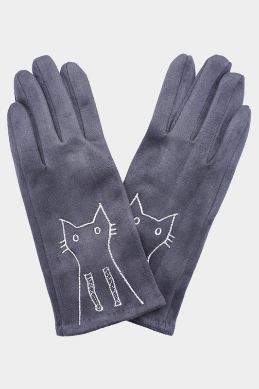 Embroidery Cat Smart Touch Gloves