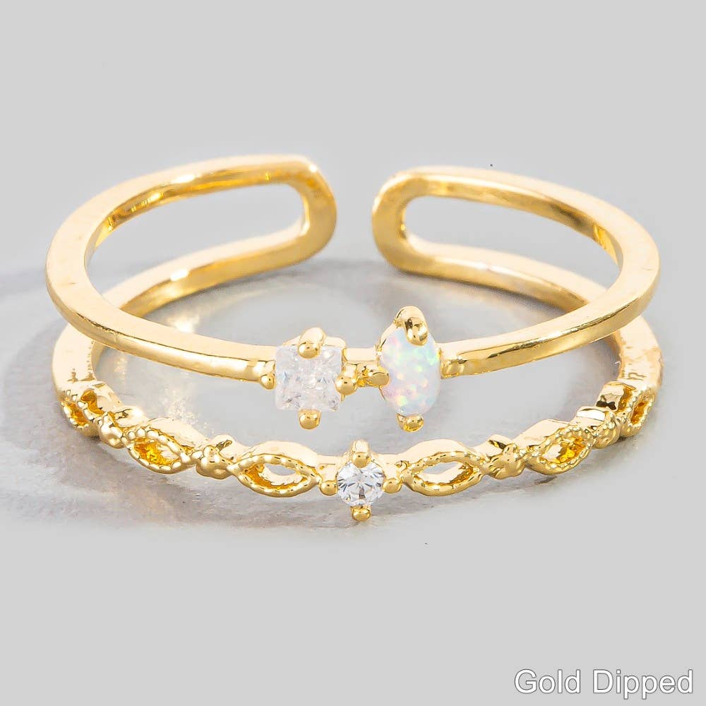 Gold Dipped Cz And Opal Ring
