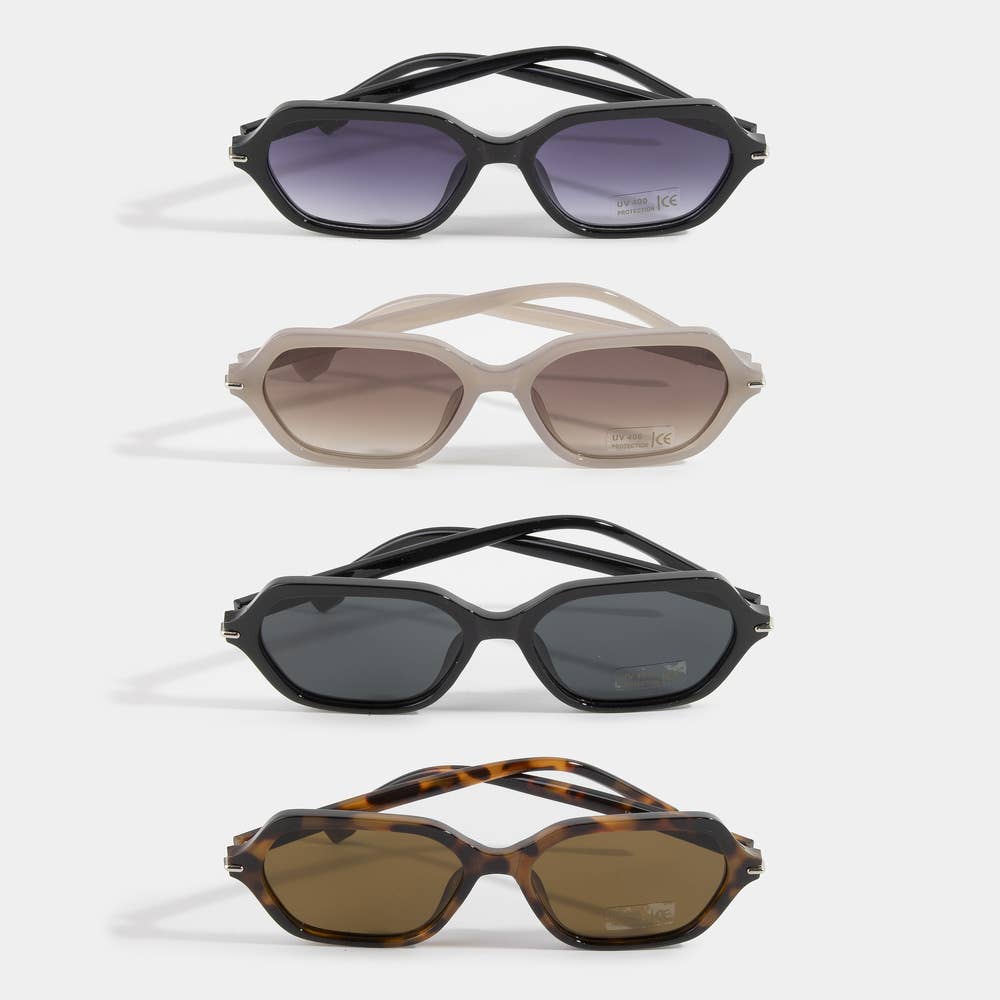 Faceted Hexagon Frame Sunglasses